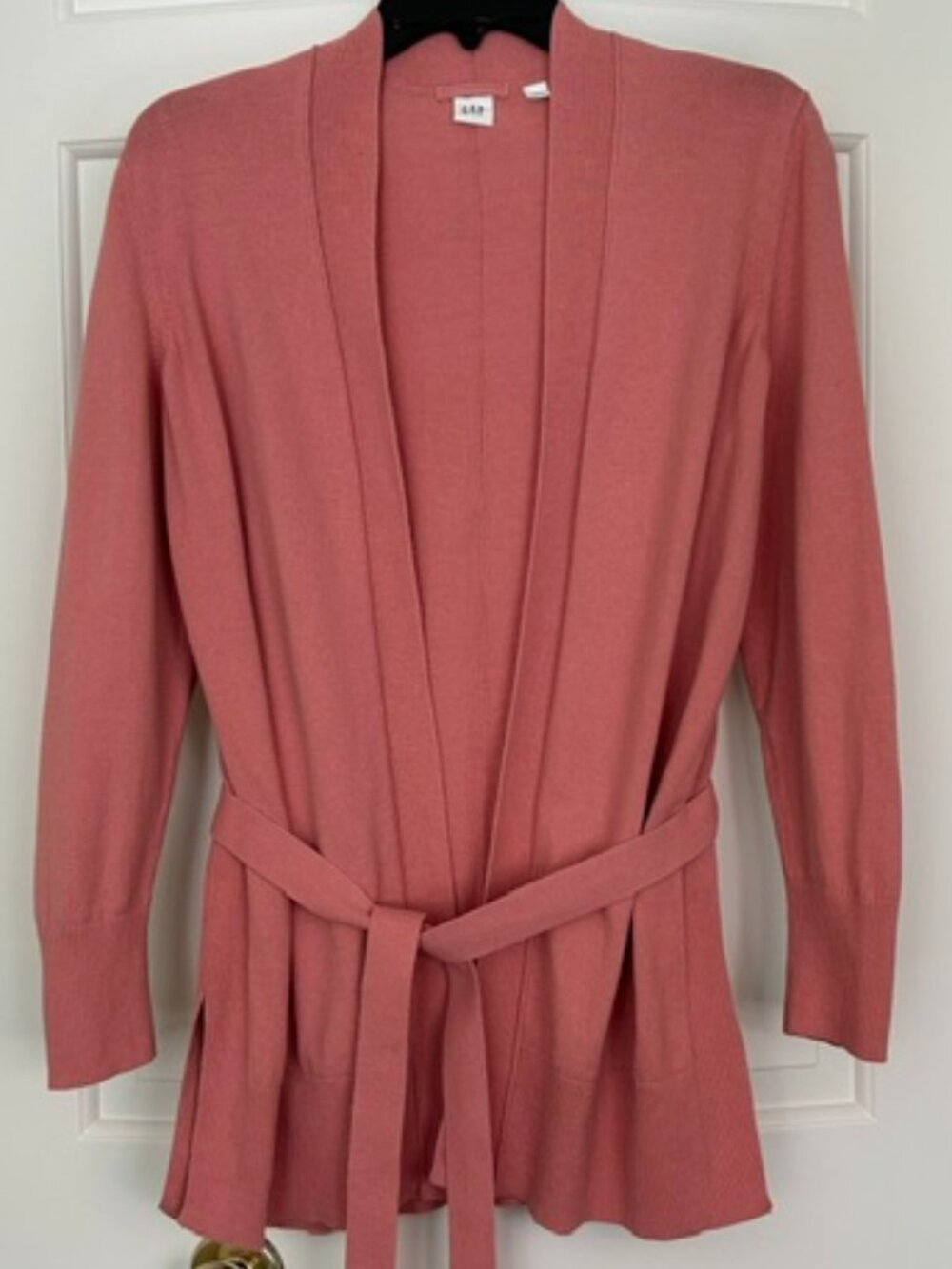 GAP VGUC 100% Cotton Shawl Collar Belted Cardigan Sweater Potpourri Pink Medium